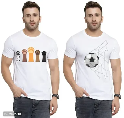 Stylish White Polycotton Printed T-Shirt For Men Pack Of 2-thumb0