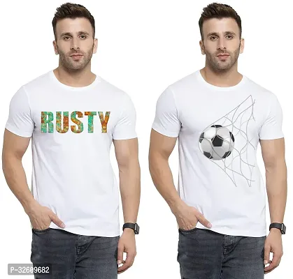 Reliable White Polycotton Printed Round Neck Tshirt For Men Pack Of 2-thumb0