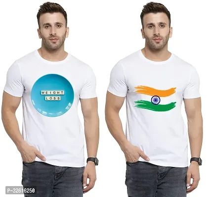 Reliable White Polycotton Printed Round Neck Tshirt For Men Pack Of 2-thumb0