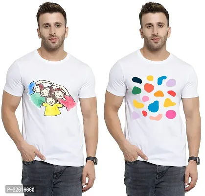 Reliable White Polycotton Printed Round Neck Tshirt For Men Pack Of 2-thumb0