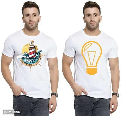 Stylish Polycotton White Printed Tees For Men Pack of 2-thumb0