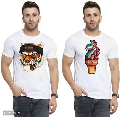 Reliable White Polycotton Printed T-Shirts For Men Pack Of 2-thumb0