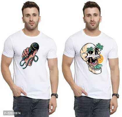 Reliable White Polycotton Printed Round Neck Tshirt For Men Pack Of 2-thumb0