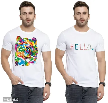 Reliable White Polycotton Printed Round Neck Tshirt For Men Pack Of 2-thumb0