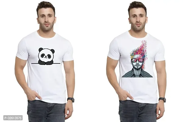 Reliable White Polycotton Printed T-Shirts For Men Pack Of 2