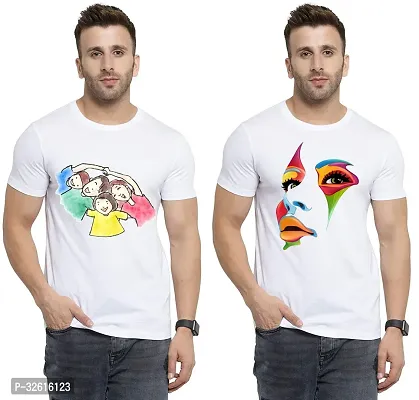 Reliable White Polycotton Printed Round Neck Tshirt For Men Pack Of 2-thumb0