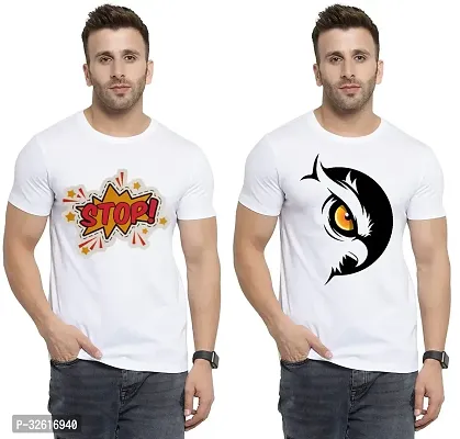 Stylish Polycotton White Printed Tees For Men Pack of 2