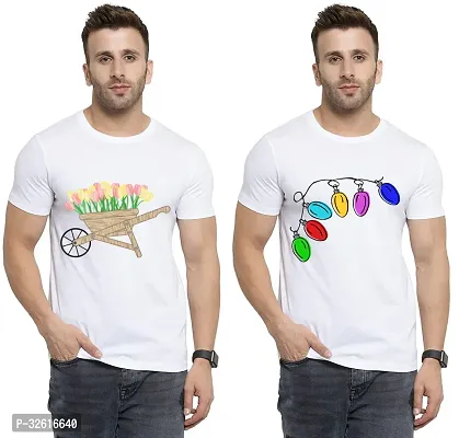 Reliable White Polycotton Printed Round Neck Tshirt For Men Pack Of 2-thumb0