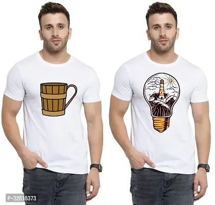 Reliable Polycotton Printed Round Neck Tees For Men Pack Of 2-thumb0