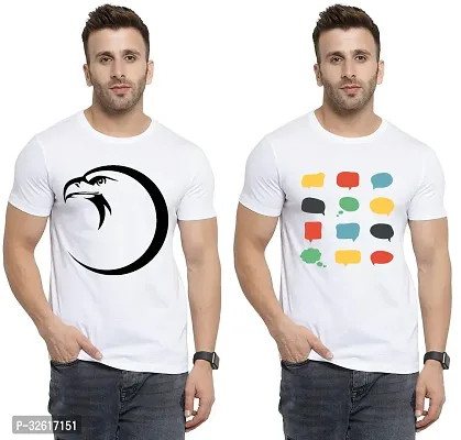 Reliable White Polycotton Printed Round Neck Tshirt For Men Pack Of 2-thumb0