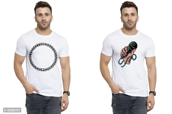 Reliable White Polycotton Printed Round Neck Tshirt For Men Pack Of 2-thumb0