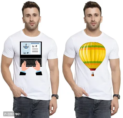 Reliable White Polycotton Printed Round Neck Tshirt For Men Pack Of 2