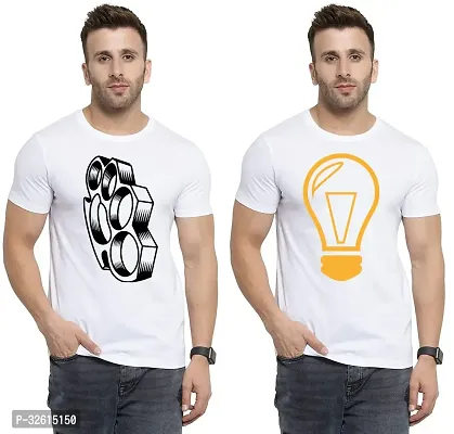 Elite White Polycotton Printed Round Neck Tees For Men- Pack Of 2-thumb0