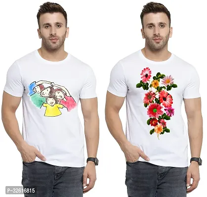 Reliable White Polycotton Printed Round Neck Tshirt For Men Pack Of 2-thumb0