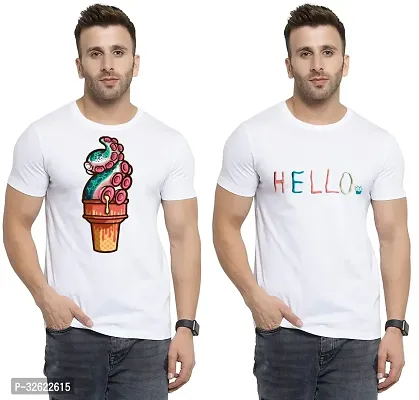 Stylish White Polycotton Printed T-Shirt For Men Pack Of 2