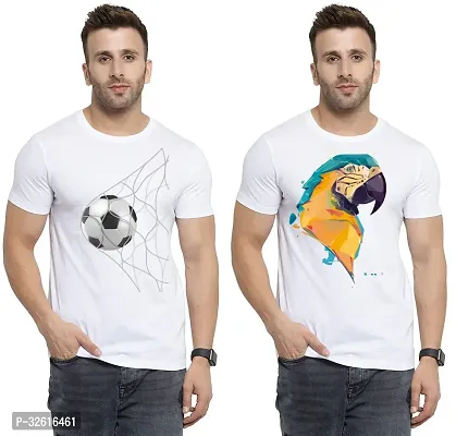 Reliable White Polycotton Printed Round Neck Tshirt For Men Pack Of 2-thumb0