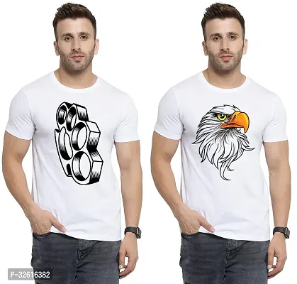 Reliable White Polycotton Printed Round Neck Tshirt For Men Pack Of 2-thumb0