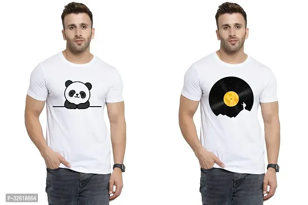 Reliable White Polycotton Printed Round Neck Tshirt For Men Pack Of 2