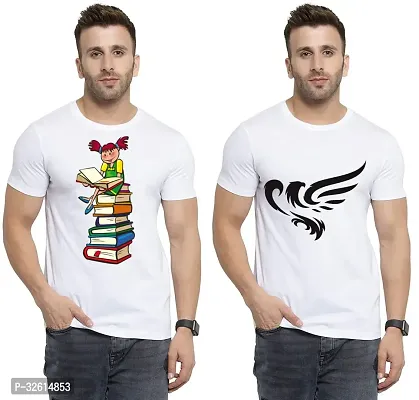 Reliable White Polycotton Printed T-Shirts For Men Pack Of 2