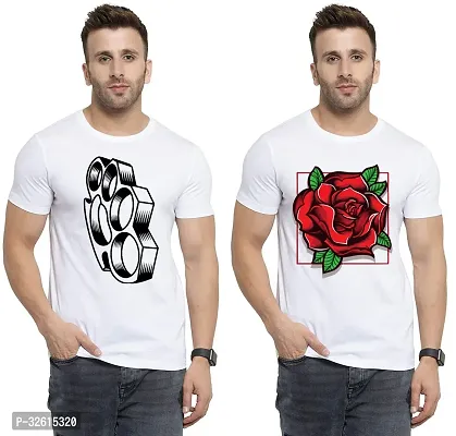 Elite White Polycotton Printed Round Neck Tees For Men- Pack Of 2-thumb0