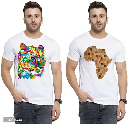 Reliable White Polycotton Printed Round Neck Tshirt For Men Pack Of 2-thumb0