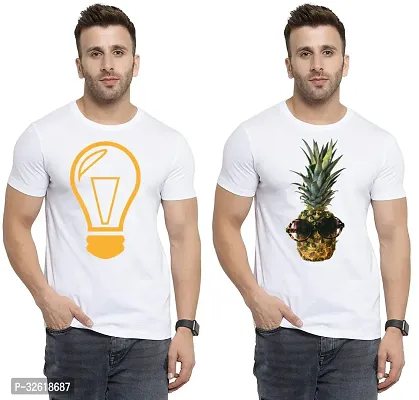 Reliable Polycotton Printed Round Neck Tees For Men Pack Of 2