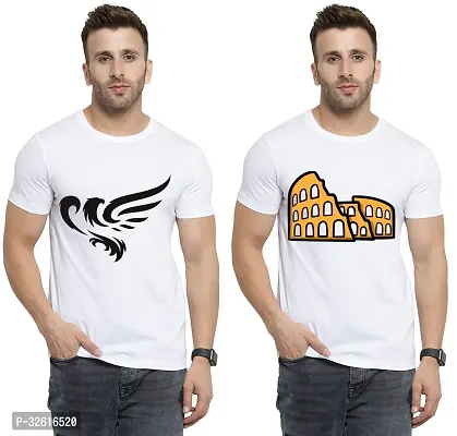 Stylish Polycotton White Printed Tees For Men Pack of 2-thumb0