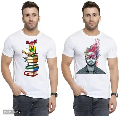 Reliable White Polycotton Printed T-Shirts For Men Pack Of 2