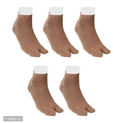 Footmate Soft and Durable Combed Cotton Ankle Length Toe socks for Women Pair of 5 Women Toe sock ? Free Size (Biscuit)-thumb0