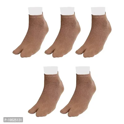 Footmate Soft and Durable Combed Cotton Ankle Length Toe socks for Women Pair of 5 Women Toe sock ? Free Size (Biscuit)-thumb2