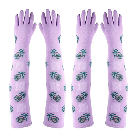 Footmate UV Sun Protection Driving Hand Gloves for Women (Pack of 2) - Combed Cotton Elbow Length Arm Sleeves for Outdoor Sports - Soft Long Gloves for Summer Winter Free Size