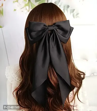 Korean long heavy quality silk satin bow clip for women and girls fashion-thumb0