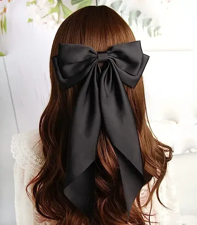 Korean long heavy quality silk satin bow clip for women and girls fashion