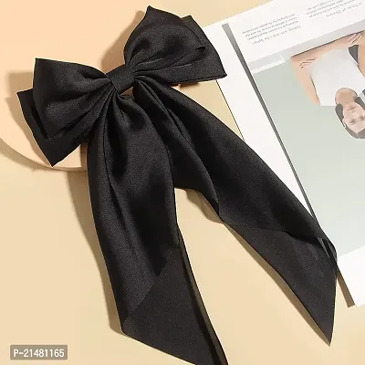 Korean long heavy quality silk satin bow clip for women and girls fashion-thumb2