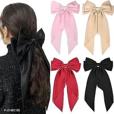 Korean long heavy quality silk satin bow clip for women and girls fashion-thumb3