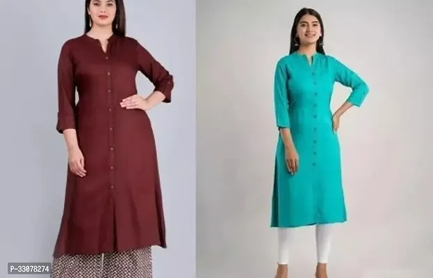 Stylish Multicoloured Rayon Solid Kurta For Women Pack Of 2-thumb0