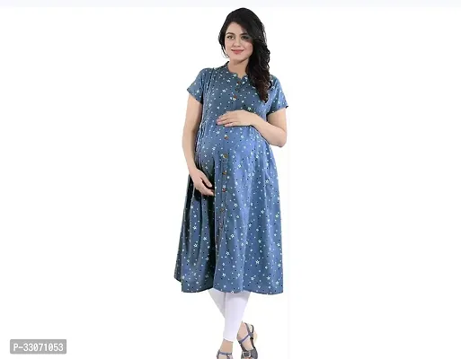 Stylish Blue Viscose Rayon Printed Maternity Kurta For Women-thumb0