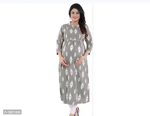 Stylish Grey Viscose Rayon Printed Maternity Kurta For Women-thumb0