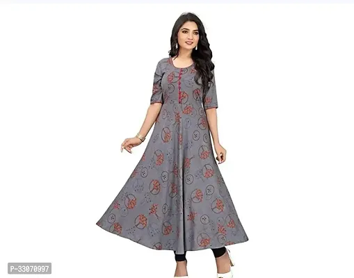 Stylish Grey Rayon Printed Kurta For Women-thumb0