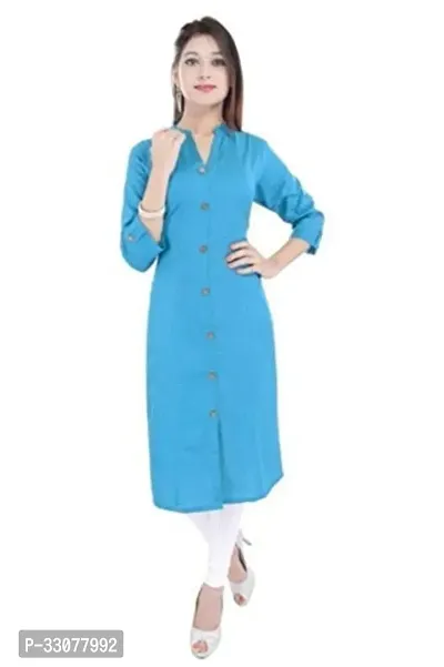 Stylish Blue Rayon Solid Kurta For Women-thumb0