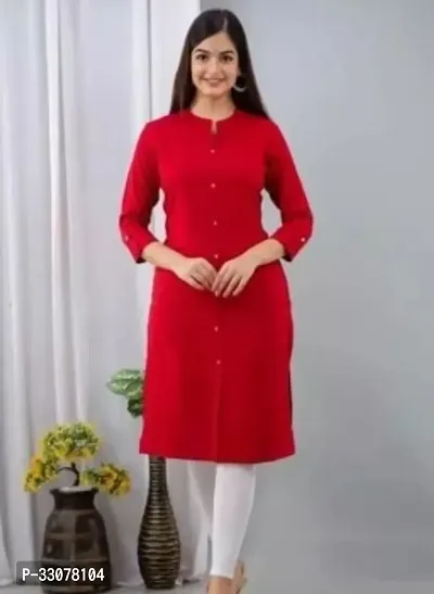 Stylish Red Rayon Solid Kurta For Women-thumb0