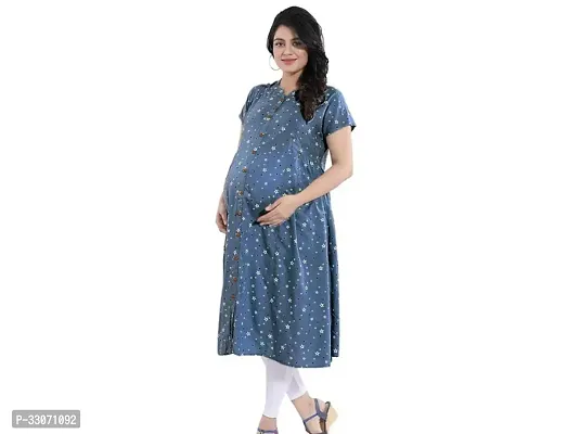 Stylish Blue Viscose Rayon Printed Maternity Kurta For Women-thumb0