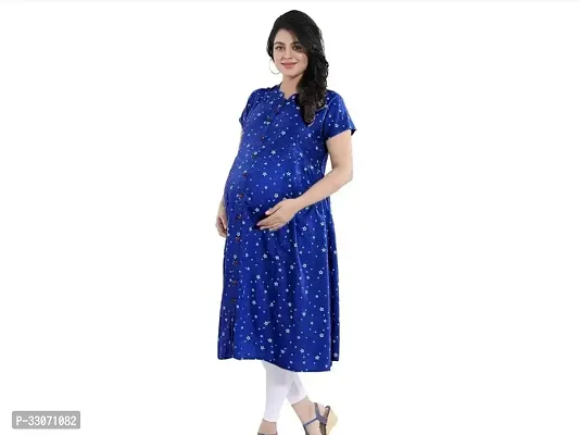 Stylish Blue Viscose Rayon Printed Maternity Kurta For Women-thumb0