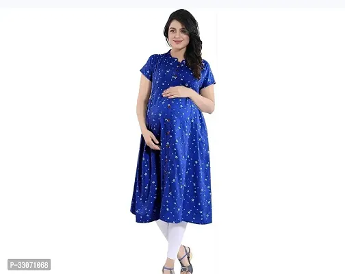 Stylish Blue Viscose Rayon Printed Maternity Kurta For Women-thumb0