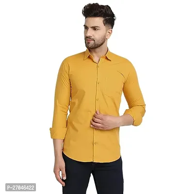 Elegant Yellow Cotton Solid Long Sleeves Formal Shirts For Men