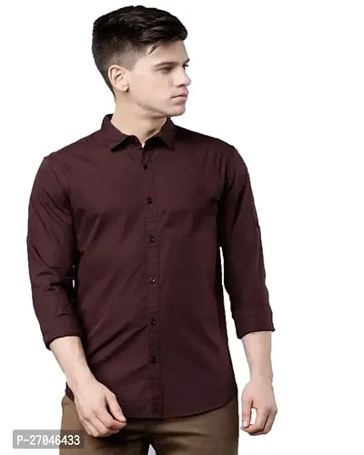 Elegant Maroon Cotton Solid Long Sleeves Formal Shirts For Men-thumb0