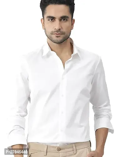 Elegant White Cotton Solid Long Sleeves Formal Shirts For Men