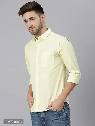 Elegant Yellow Cotton Solid Long Sleeves Formal Shirts For Men-thumb0