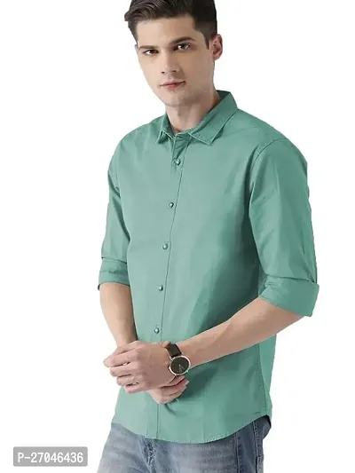 Elegant Green Cotton Solid Long Sleeves Formal Shirts For Men