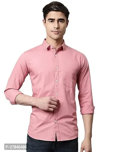 Elegant Pink Cotton Solid Long Sleeves Formal Shirts For Men